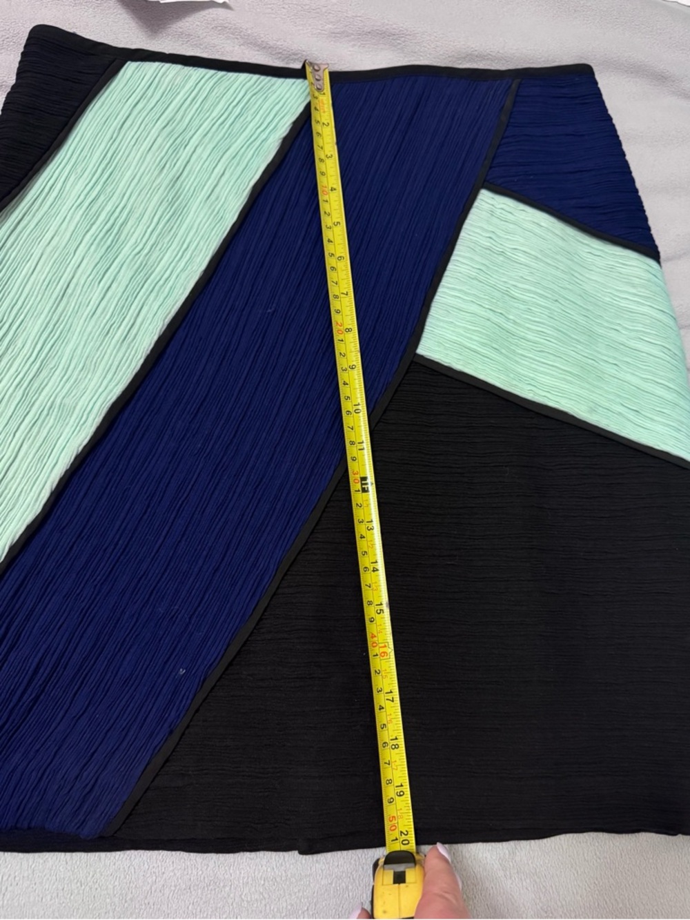 Anthro Maeve Colorblock Mini Skirt Petite 10 Blue Black Geometric Office - Picture 6 of 7